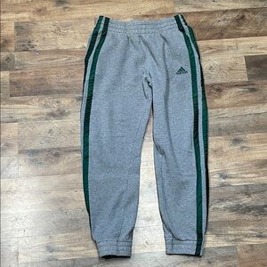 Adidas Kids Gray Joggers with Dark Green Stripes